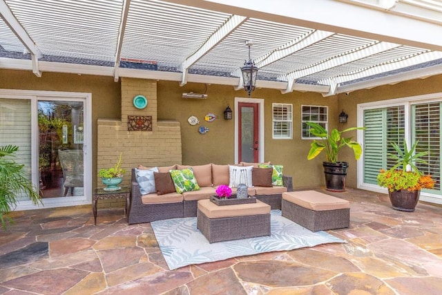 view of patio featuring a pergola and outdoor lounge area