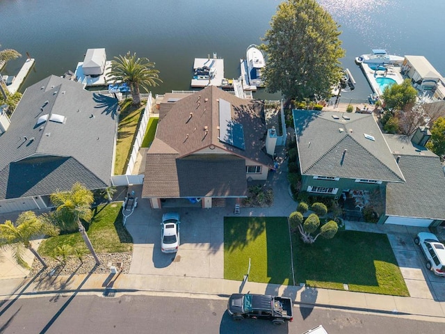 bird's eye view featuring a water view