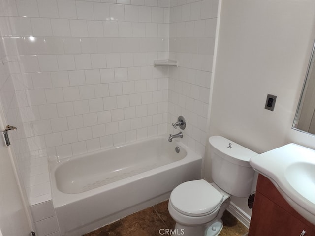 full bathroom with shower / tub combination, vanity, and toilet