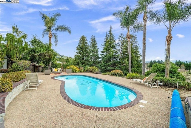 view of pool with outdoor lounge area and a patio