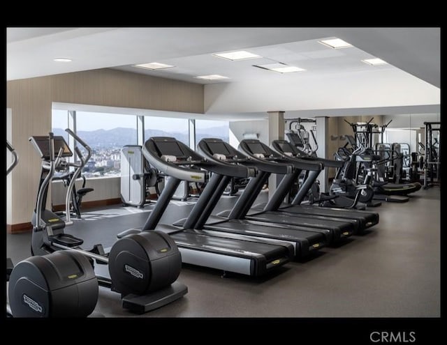 gym with a mountain view