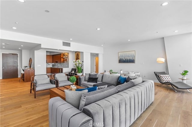 living room with light wood-type flooring