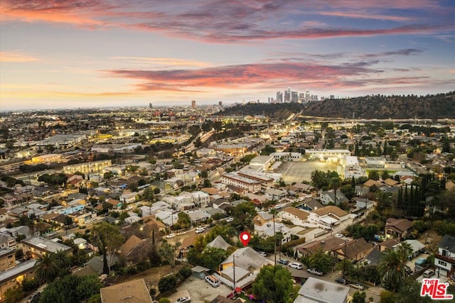 view of aerial view at dusk