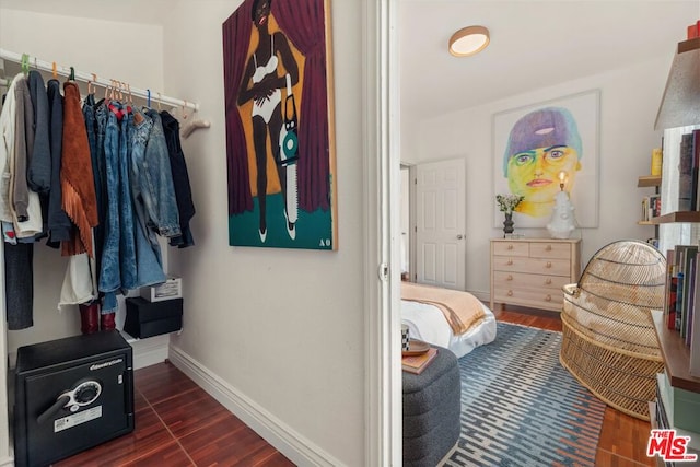 interior space with dark hardwood / wood-style floors