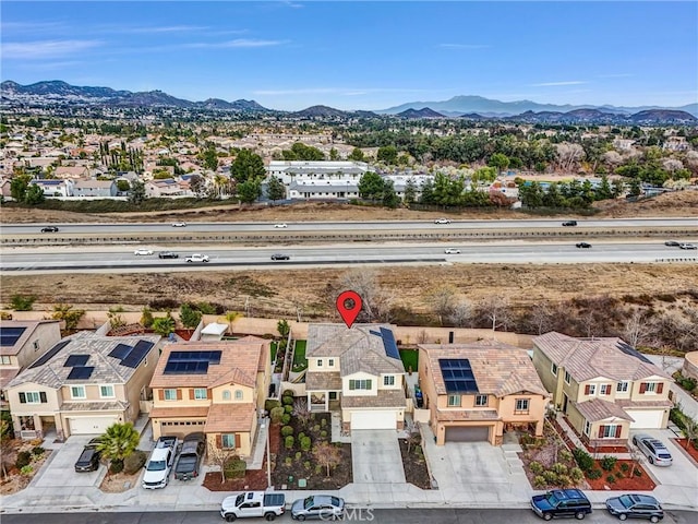 drone / aerial view with a mountain view