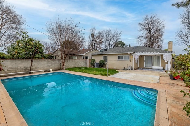 view of pool featuring a patio area and central air condition unit