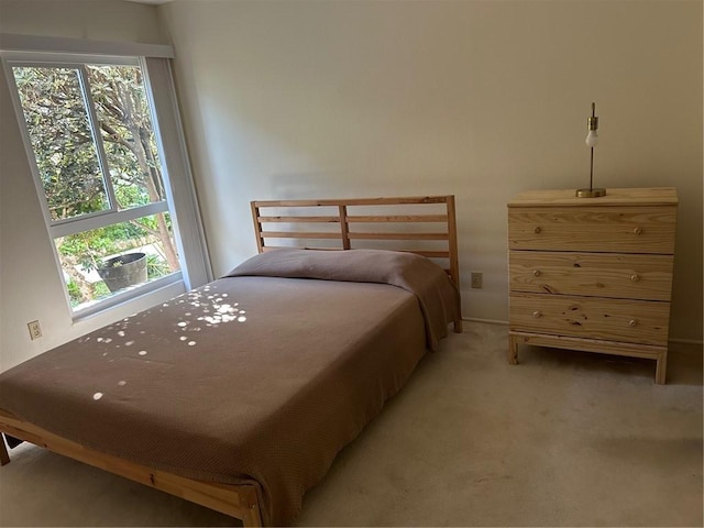 bedroom with light colored carpet