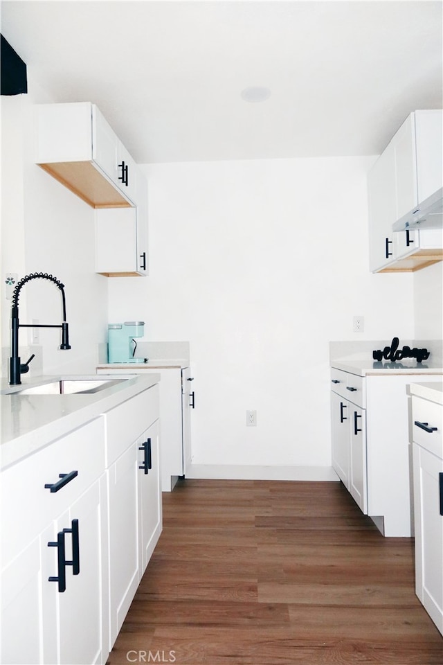 kitchen with white cabinetry, sink, and dark hardwood / wood-style floors