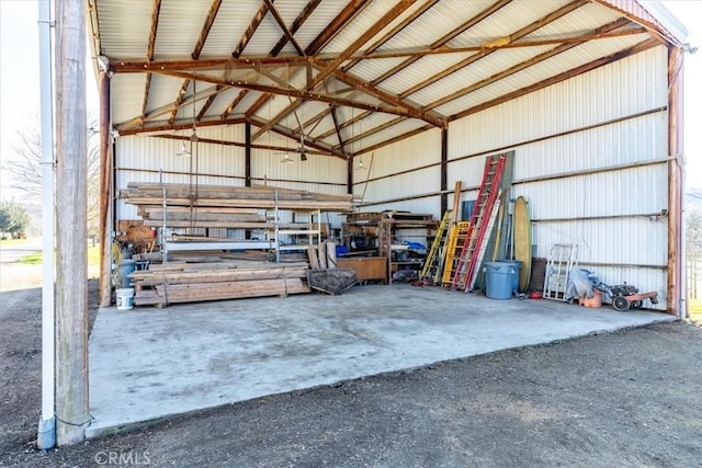 garage with metal wall