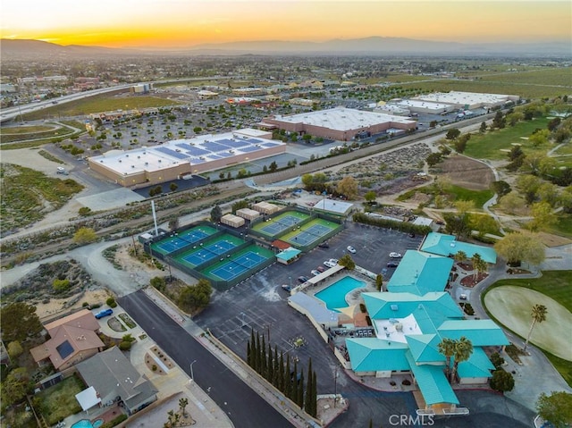 view of aerial view at dusk