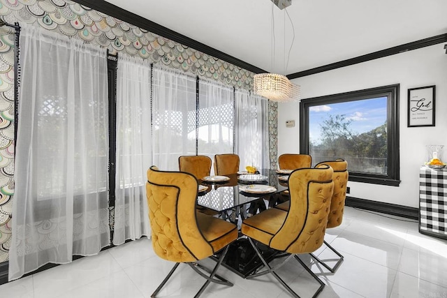 dining room featuring light tile patterned floors and ornamental molding