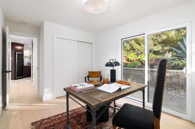 office space featuring light hardwood / wood-style floors