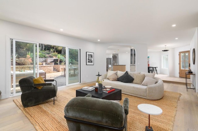 living room with light hardwood / wood-style floors