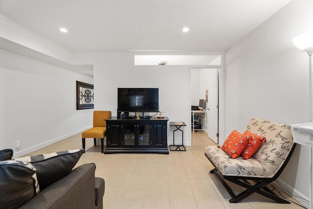 living room with light tile patterned flooring