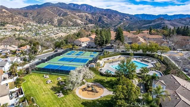 drone / aerial view with a mountain view