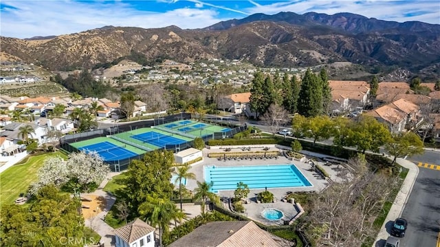 aerial view with a mountain view