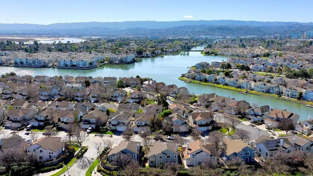 aerial view with a water and mountain view