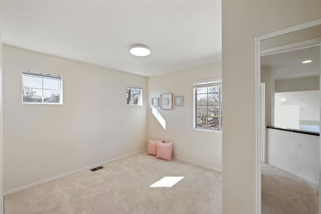 interior space featuring plenty of natural light and light carpet