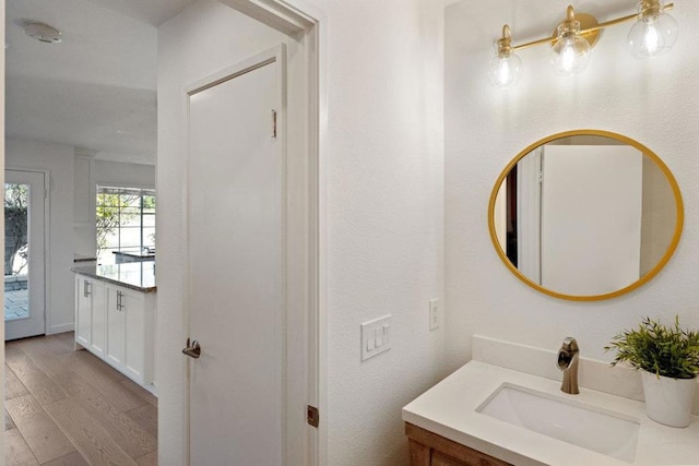 bathroom with wood-type flooring and vanity