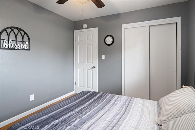 bedroom with a closet and ceiling fan