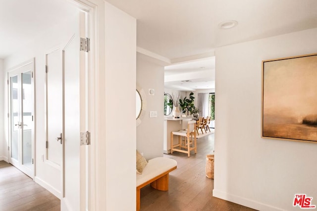 hallway with wood-type flooring