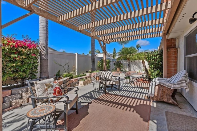 view of patio / terrace with a pergola and an outdoor hangout area