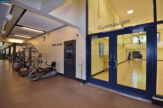 exercise room with french doors