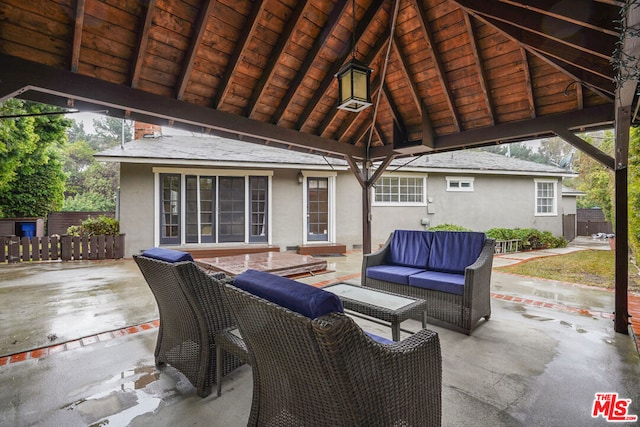 view of patio / terrace with a gazebo and an outdoor hangout area