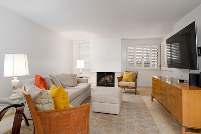 living room featuring light tile patterned flooring