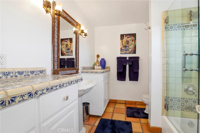 bathroom with tile patterned flooring, vanity, and toilet