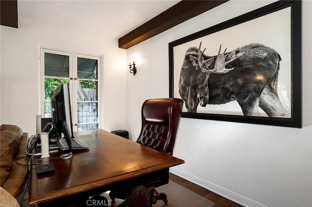 home office featuring hardwood / wood-style floors