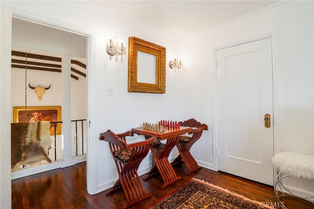 dining space featuring dark wood-type flooring