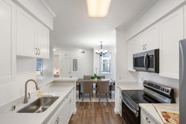 kitchen with white cabinetry, appliances with stainless steel finishes, sink, and pendant lighting