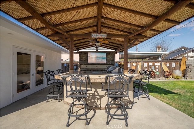 view of patio / terrace featuring french doors and a gazebo