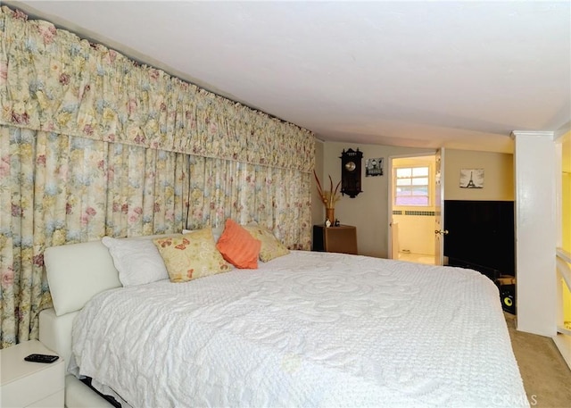 bedroom featuring carpet floors and connected bathroom