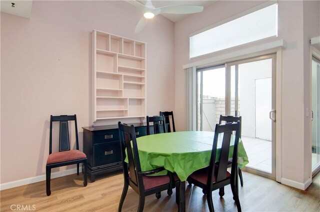 8566 Larkhall Cir Unit 809D, Huntington Beach, CA 92646 - dining room featuring ceiling fan, light wood-type flooring, and baseboards