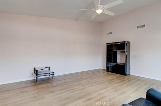 8566 Larkhall Cir Unit 809D, Huntington Beach, CA 92646 - sitting room featuring visible vents, baseboards, a ceiling fan, and light wood finished floors
