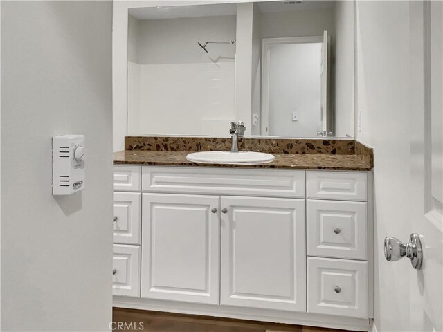 bathroom with vanity and walk in shower