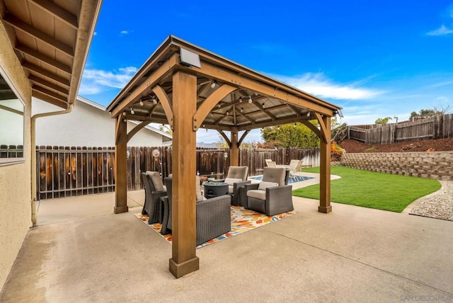 view of patio / terrace featuring a gazebo and an outdoor hangout area