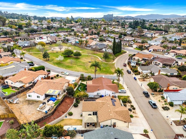 drone / aerial view featuring a mountain view