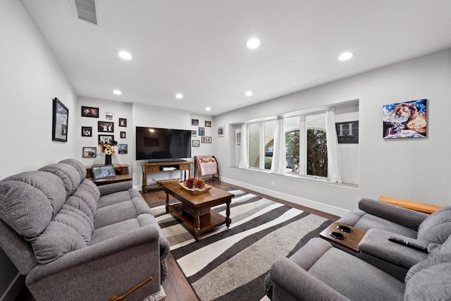 living room with hardwood / wood-style flooring