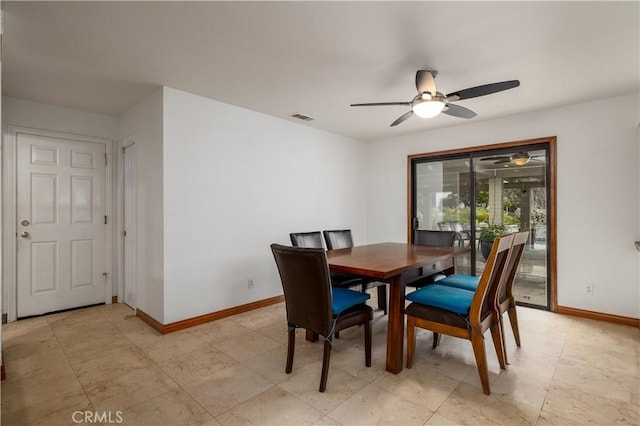 dining area with ceiling fan