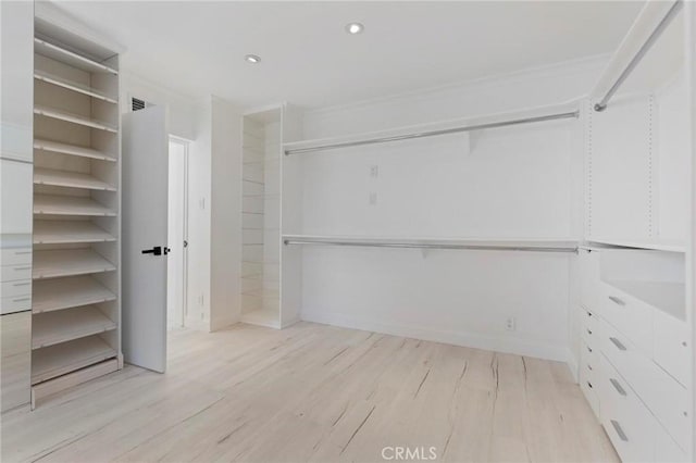 spacious closet featuring light wood-type flooring