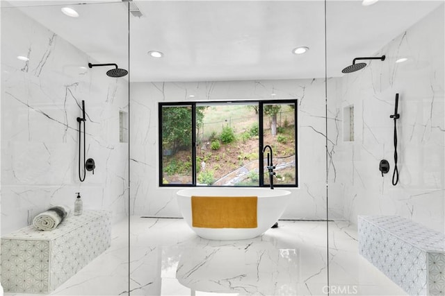 bathroom with plus walk in shower