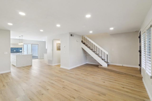 unfurnished living room featuring light hardwood / wood-style flooring