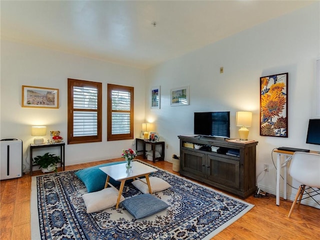 living room with light hardwood / wood-style flooring