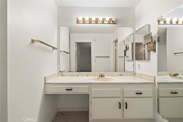 bathroom with vanity and wood-type flooring