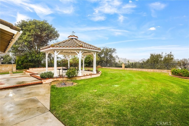 view of yard with a gazebo and a patio area