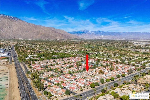 drone / aerial view with a mountain view