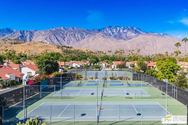 view of sport court featuring a mountain view